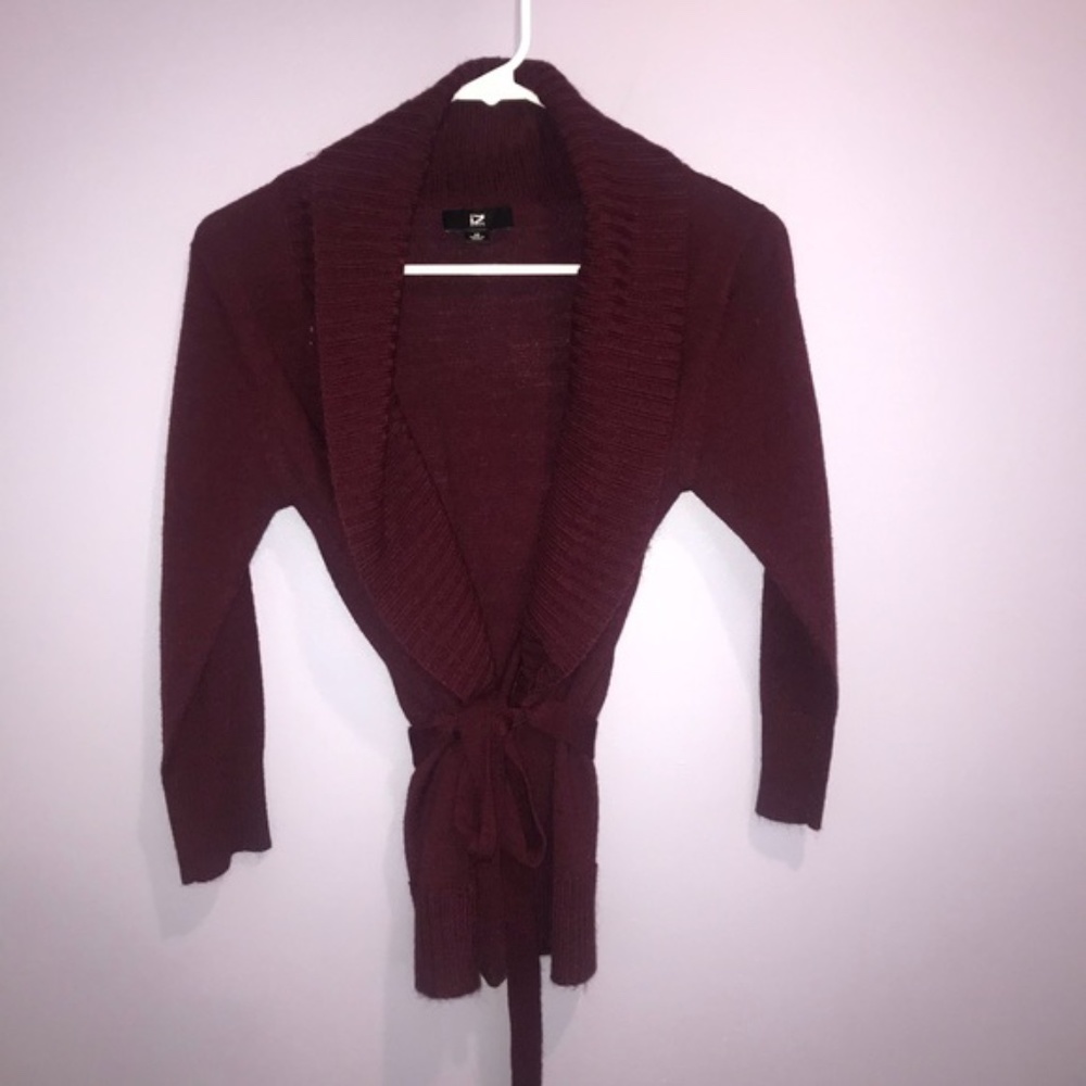 IZ Byer Burgundy Cardigan with Tie Size Medium